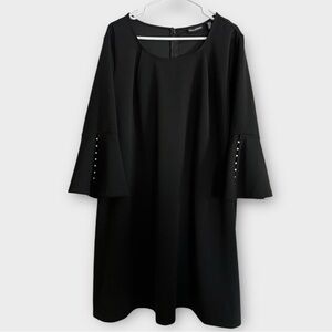 Nina Leonard NWT DRESS Midi Length 3X Plus Size BLACK Ivory Pearl Accent Sleeve